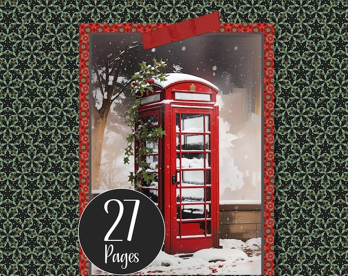 Traditional Christmas Journal Kit in Festive Red and Green | Printable Paper Pack for Junk Journals, Scrapbooking & Card Making