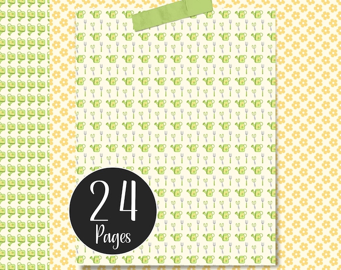 Minimalist Digital Paper Pack, Garden Tool Pattern Pages for Bullet Journaling, Collage Art, Scrapbooking, Card Making & Junk Journal Pages