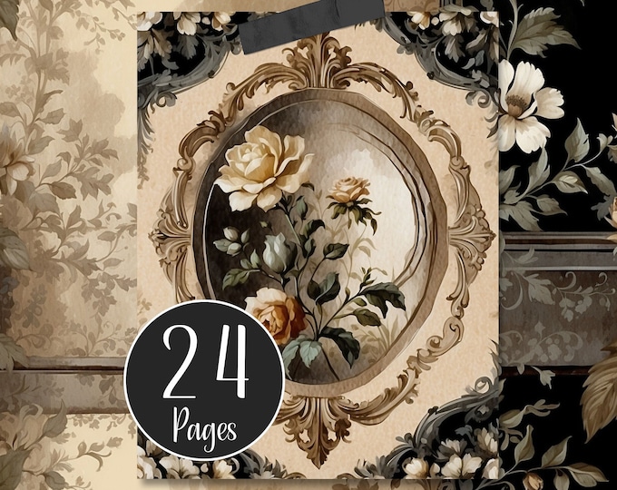 Cream and Black Shabby Digital Paper Pack, Floral Junk Journal Pages, Decoupage, Scrapbooking and Card Making, Journal Printables