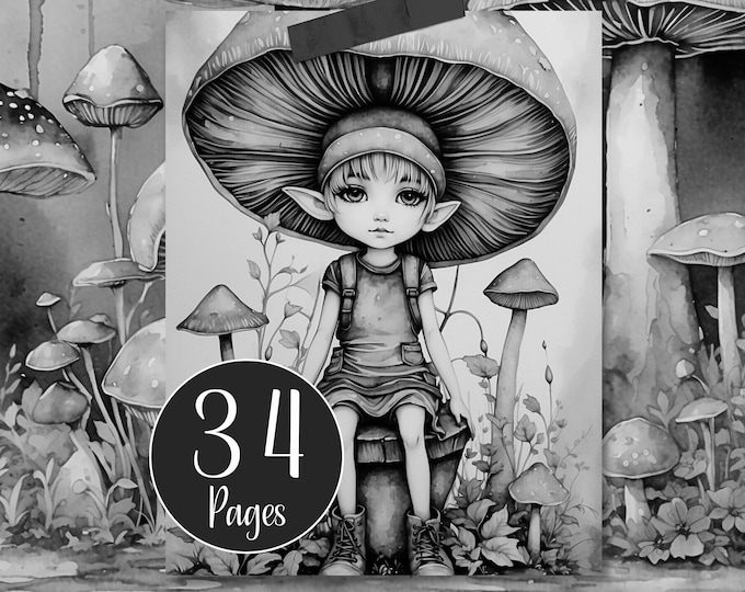 Fairy Tale Pixie Junk Journal Kit with Ephemera, Pixie Journal Pages, Fantasy Digital Paper Pack, Fairy Tale Pixies, Black and White Paper