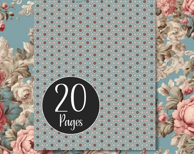 Printable Digital Paper Shabby French Floral and Complementary Background Pages for Junk Journal Backing Papers Washi Tape Cut-Out Page