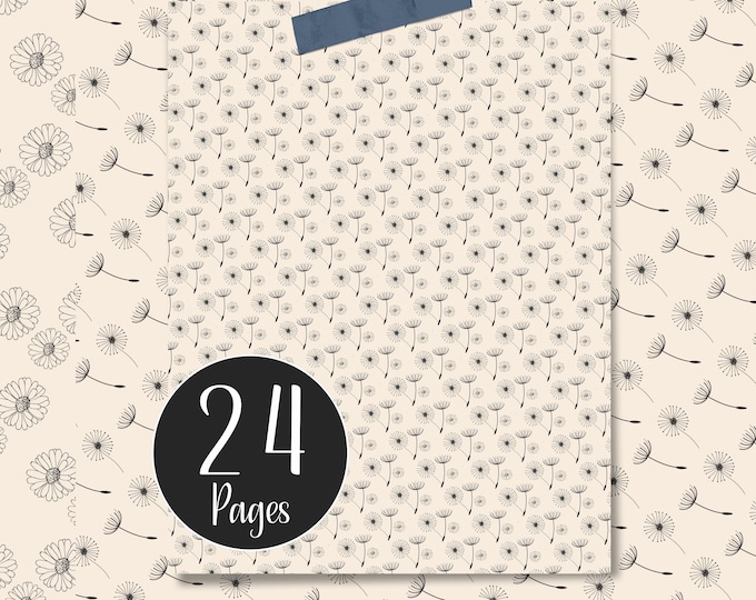 Minimalist Digital Paper Pack, Dandelion and Daisy Pages for Bullet Journaling, Collage Art, Scrapbooking and Junk Journal Pages, Printables