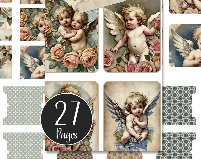 Cherubs Ephemera Pack for Junk Journals, Angels, Digital Journal Cards, Pockets, Tags, Notelet Covers, Tickets, Tabs, Ephemera Printables