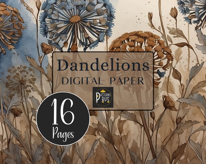 Dandelion Journal Pages, Paper for Junk Journals, Digital Paper Pack for Journaling, Decoupage, Scrapbooking, Card Making & Papercraft