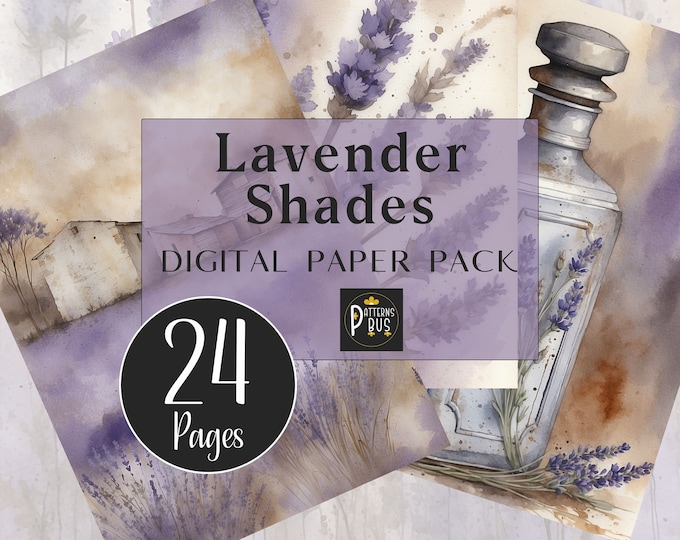 Lavender Shades Tall Digital Paper for Skinny Junk Journals, Printable Paper Pack for Card Making, Various Images in Lavender Purple Hues