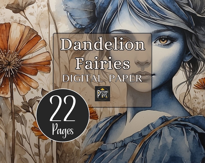 Dandelion Fairies Journal Pages, Flower Fairy Paper for Junk Journals, Digital Paper Pack, Journaling, Decoupage, Scrapbooking, Card Making