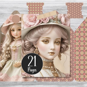 Printable Doll and Dollhouse Ephemera Kit Pink Junk Journal Embellishments Envelopes Journal Cards Tags Digital Paper for Journaling