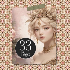 Sugar Plum Fairy Junk Journal Kit with Ephemera, Christmas Digital Papers, Cream & Pink X-mas Pages for Journaling, Scrapbooking, Papercraft