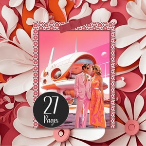 Atomic Futuristic 60's Junk Journal Kit with Ephemera Pink and Orange 1960s Digital Papers Space Homes Fashion and Ice Creams Mid Century