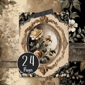 Cream and Black Shabby Digital Paper Pack, Floral Junk Journal Pages, Decoupage, Scrapbooking and Card Making, Journal Printables