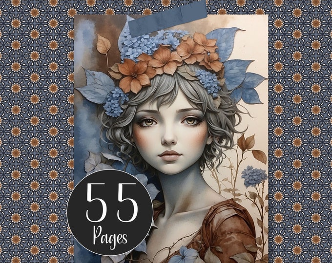 Hydrangea Fairies Junk Journal Kit with Ephemera, Fairy Journal Pages, Floral Hydrangea Digital Paper, Printable Paper for Junk Journals