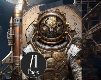 Steampunk Astronaut Junk Journal Kit, Cosmonaut Ephemera (Digital Download)