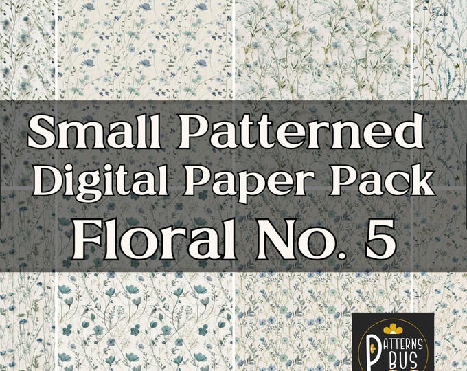 Small Floral Pattern Digital Paper Pack No. 5 in hues of Blue and Cream for Junk Journals and Scrapbooking | Printable | Instant Download