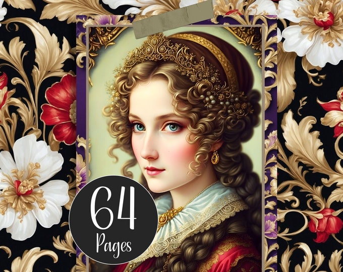 Floral Rococo Ladies Journal Pages and Journal Cards,  Late Baroque Digital Paper and Ephemera, Printable Paper for Journals and Scrapbook