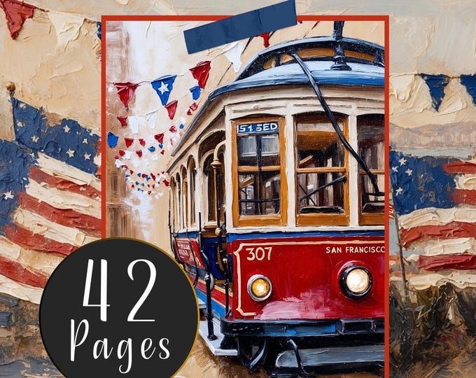 San Francisco 4th July Independence Day Ephemera - 42 Pages for Junk Journals - Journal Cards, Tags, Pockets, Envelopes, Notebook Covers