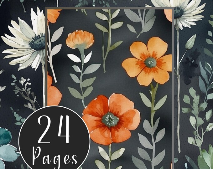 Dark Boho Flowers Digital Paper Pack | Floral Watercolour Printable for Junk Journals | Instant Download