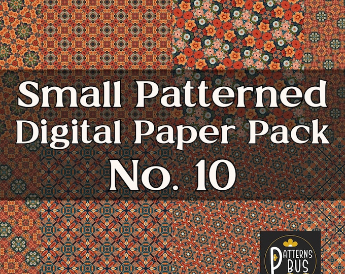 Small Patterned Digital Paper Pack No. 10 in hues of Orange and Green – Printable Paper for Junk Journals - Instant Download