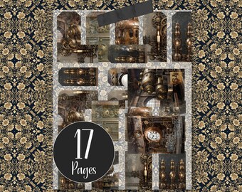 Printable Steampunk Journal Cards, Trains, Lamps (Digital Download)