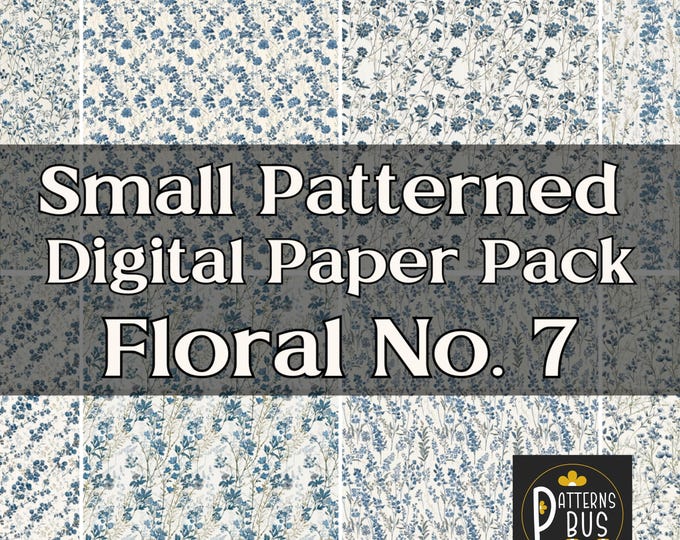 Small Floral Pattern Digital Paper Pack No. 7 in hues of Green, Blue and Ivory for Junk Journals | Blue Flowers | Printable Instant Download
