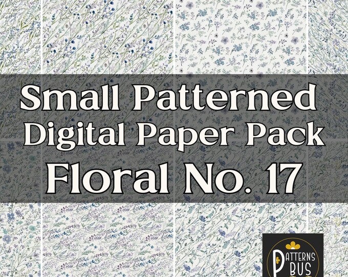 Small Floral Pattern Digital Paper Pack No. 17 in hues of Blue, Lavender and Ivory | Printable | Instant Download