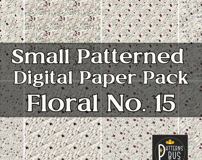 Small Floral Pattern Digital Paper Pack No. 15 in hues of Burgundy, Lavender, Green, Cream | Burgundy Flowers | Printable | Instant Download