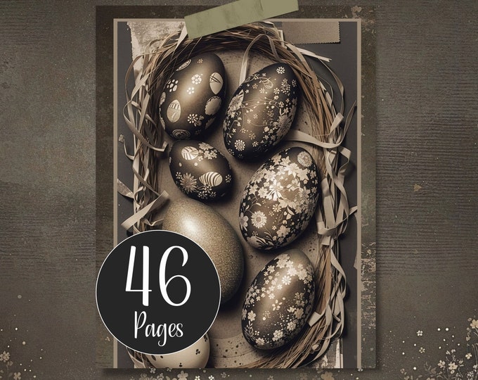 Dark Grunge Easter Eggs Junk Journal Kit with Ephemera & Journal Cards, Easter Egg Digital Paper for Journaling, Scrapbooking, Card Making