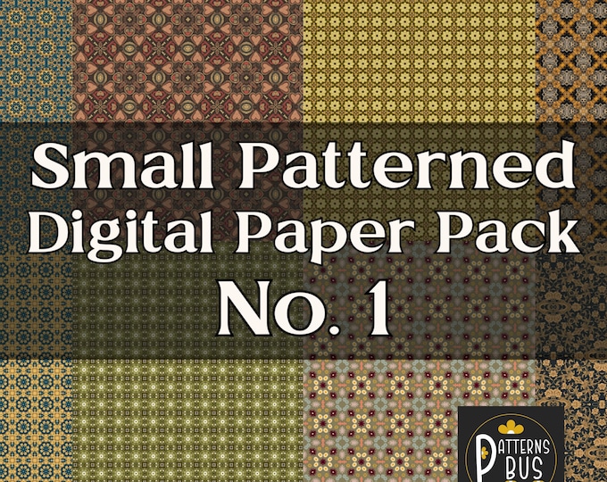 Small Patterned Digital Paper Pack No. 1 in hues of Brown, Mustard Yellow, Green – Printable Paper for Junk Journals and Papercraft
