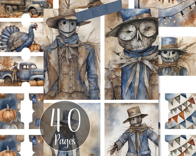 Scarecrow's Hallowed Thanksgiving Ephemera for Junk Journals - Digital Printable Ephemera for Thanksgiving
