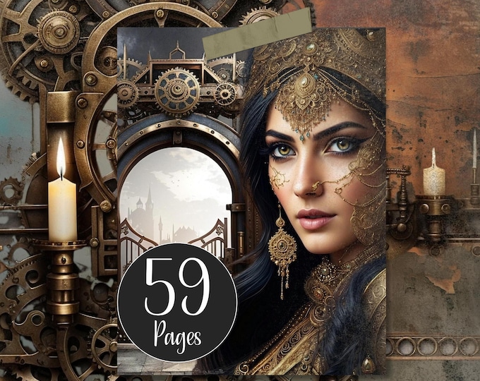 Golden Steampunk Junk Journal Kit with Ephemera & Digital Junk Journal Pages | Printable Instant Download