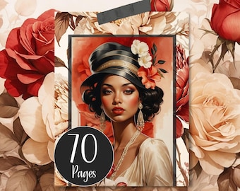 African American Lady Junk Journal Kit, Vintage Ephemera (Digital Download)
