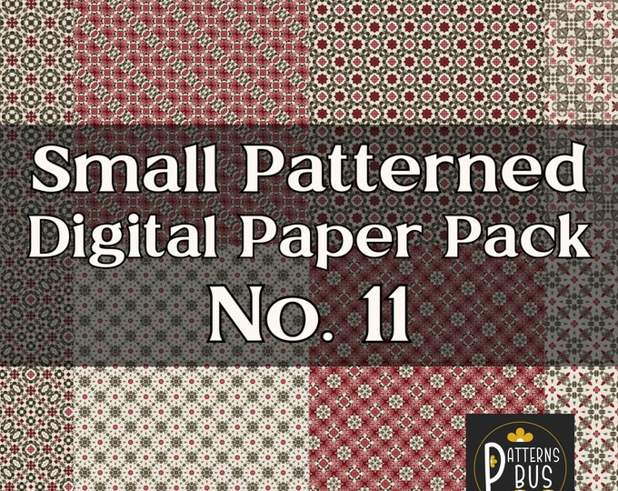 Small Patterned Digital Paper Pack No. 11 in hues of Brown, Red and Cream – Printable Pattern Paper for Junk Journals - Instant Download