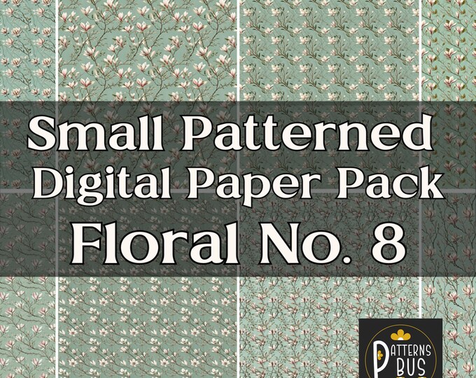 Small Floral Pattern Digital Paper Pack No. 8 in hues of Green, Cream and Pink | Magnolia Flowers | Printable | Instant Download