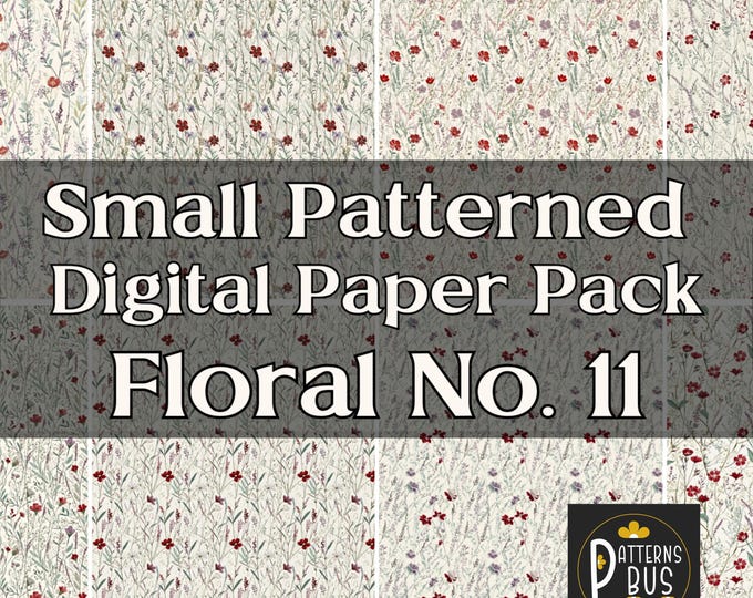 Small Floral Pattern Digital Paper Pack No. 11 in hues of Red, Lavender, Green and Cream | Printable Backgrounds  | Instant Download