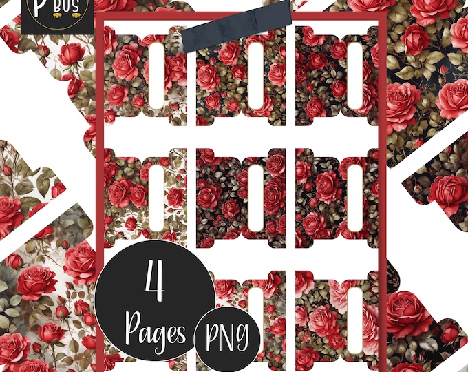 Printable Tabs for Bullet Journal, Red Roses Tab for Planner Organisation, Wedding Planning, Journal Add-ons PNG Digital Download