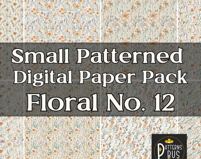 Small Floral Pattern Digital Paper Pack No. 12 in hues of Orange, Lavender, Green and Cream | Orange Flowers | Printable | Instant Download