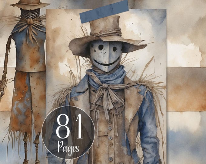 Scarecrow's Hallowed Thanksgiving Junk Journal Pages - Digital Papers Printable Journal Paper for Thanksgiving