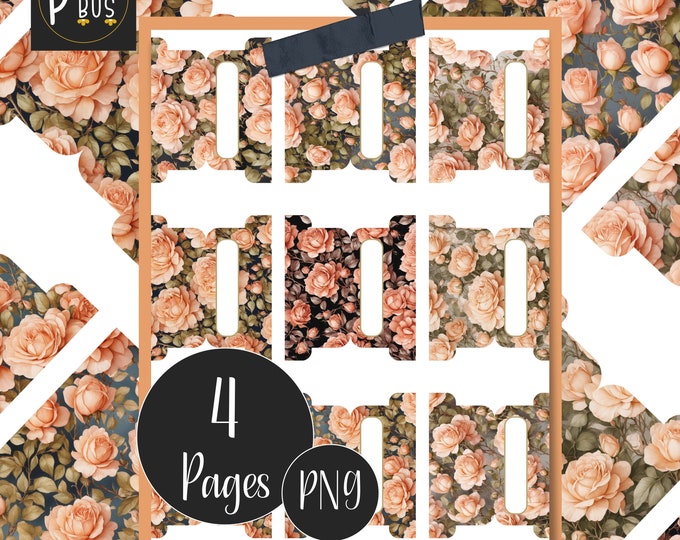 Printable Tabs for Bullet Journal, Peach Roses Planner Tab Dividers for Organisation, Wedding Planning, Journal Page Tab Add-on
