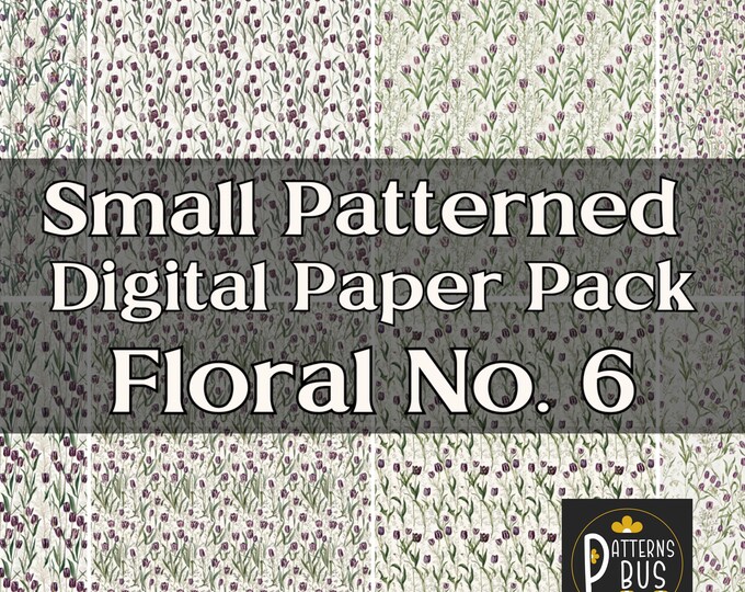 Small Floral Pattern Digital Paper Pack No. 6 in hues of Purple and Cream | Purple Tulips | Printable | Instant Download