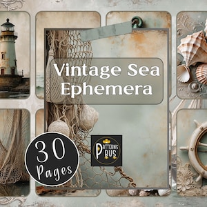 Vintage Sea Ephemera Pack | Nautical Ephemera for Junk Journals | Maritime Sea and Beach Scenes Boats, Lighthouses, Fishing Nets