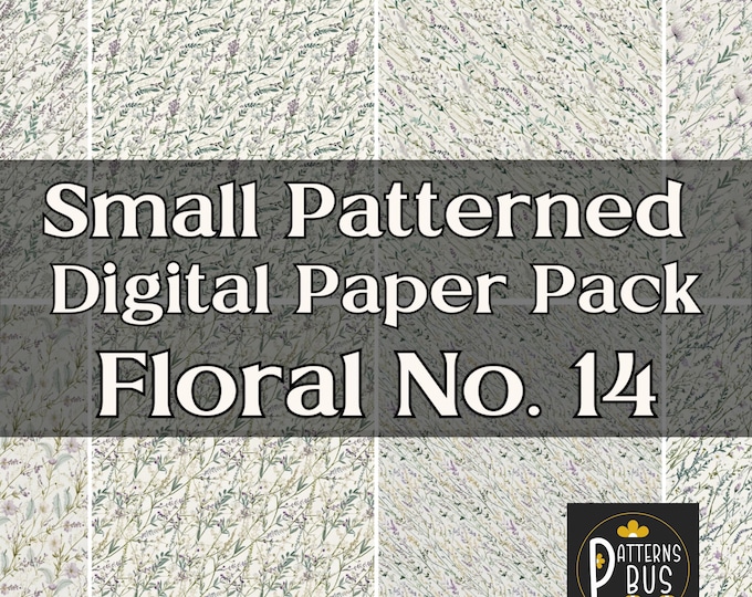 Small Floral Pattern Digital Paper Pack No. 14 in hues of White, Lavender, Green and Cream | Meadow Flowers | Printable | Instant Download
