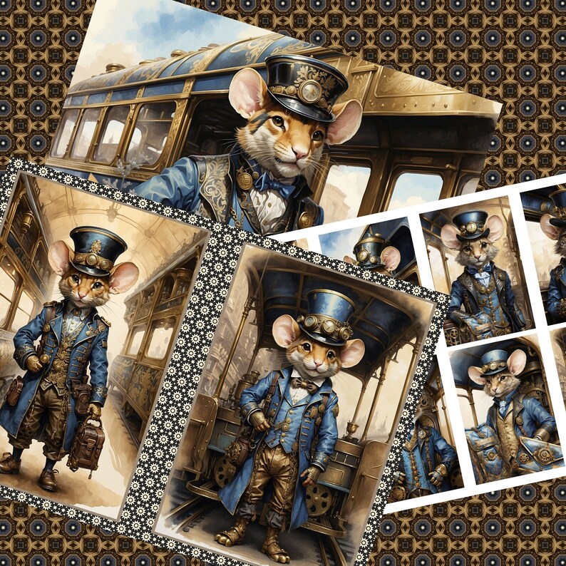 Mouse Steam Train Porter Journal Kit Mice Digital Papers Printable ...
