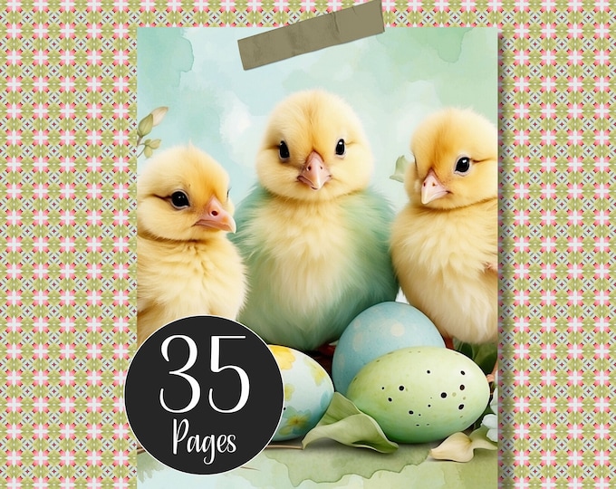 Printable Easter Journal Pages and Journal Cards, Easter Chicks plus Patterned Digital Paper for Scrapbooking, Journaling and Card Making
