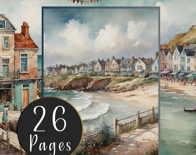 Coastal Beach and Sea Digital Paper Pack, Vintage Themed Digital Printable for Junk Journals