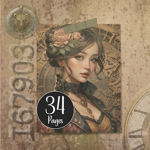 Steampunk Junk Journal Kit Digital Journal Pages Printable Craft Paper Melody of Steampunk Ephemera for Journals, Scrapbooking, Card Making
