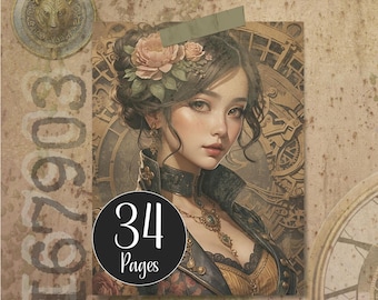 Steampunk Journal Kit, Printable Ephemera, Scrapbook Paper (Digital Download)