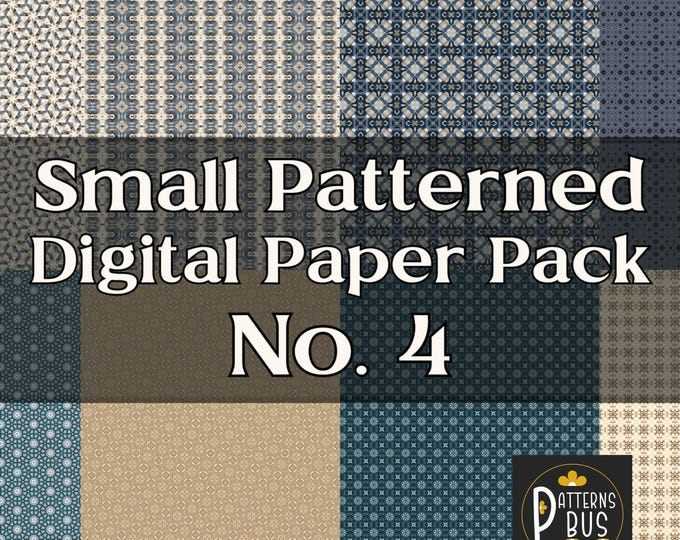 Small Patterned Digital Paper Pack No. 4 in hues of Blue and Beige – Printable Paper for Junk Journals, Scrapbooking, Papercraft
