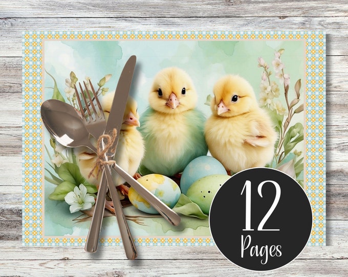 Printable DIY Easter Placemats Table Decorations Cute Chicks and Easter Eggs Table Mats for Pastel Easter Table Décor DIY Easter Holidays