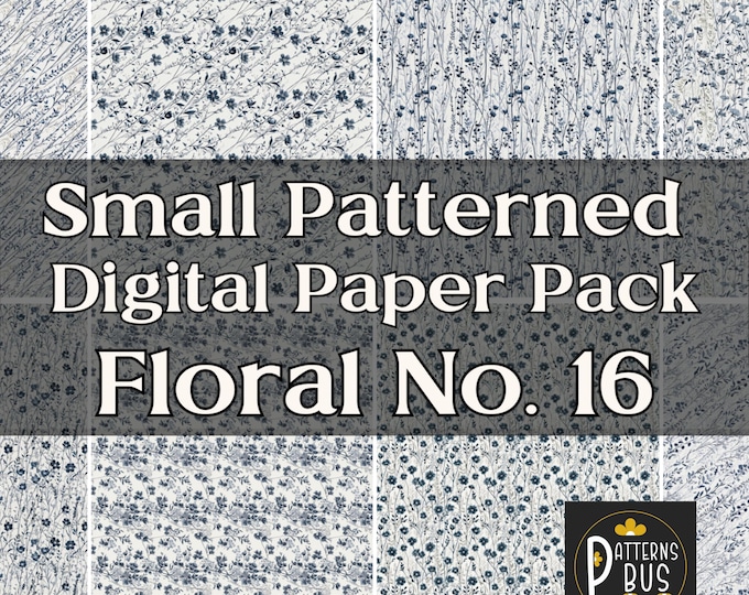 Small Floral Pattern Digital Paper Pack No. 16 in hues of Blue and White | Printable | Instant Download