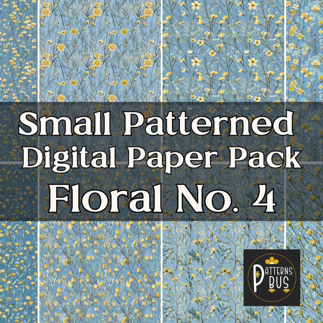 Yellow & Blue Floral Digital Paper Pack | Vintage Scrapbook Backgrounds ...