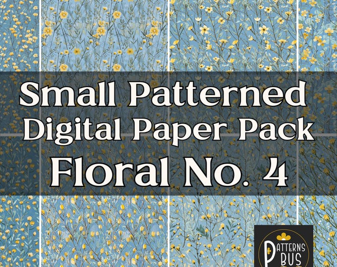 Small Floral Pattern Digital Paper Pack No. 4 in hues of Yellow and Blue | Printable Backgrounds for Junk Journal | Instant Download